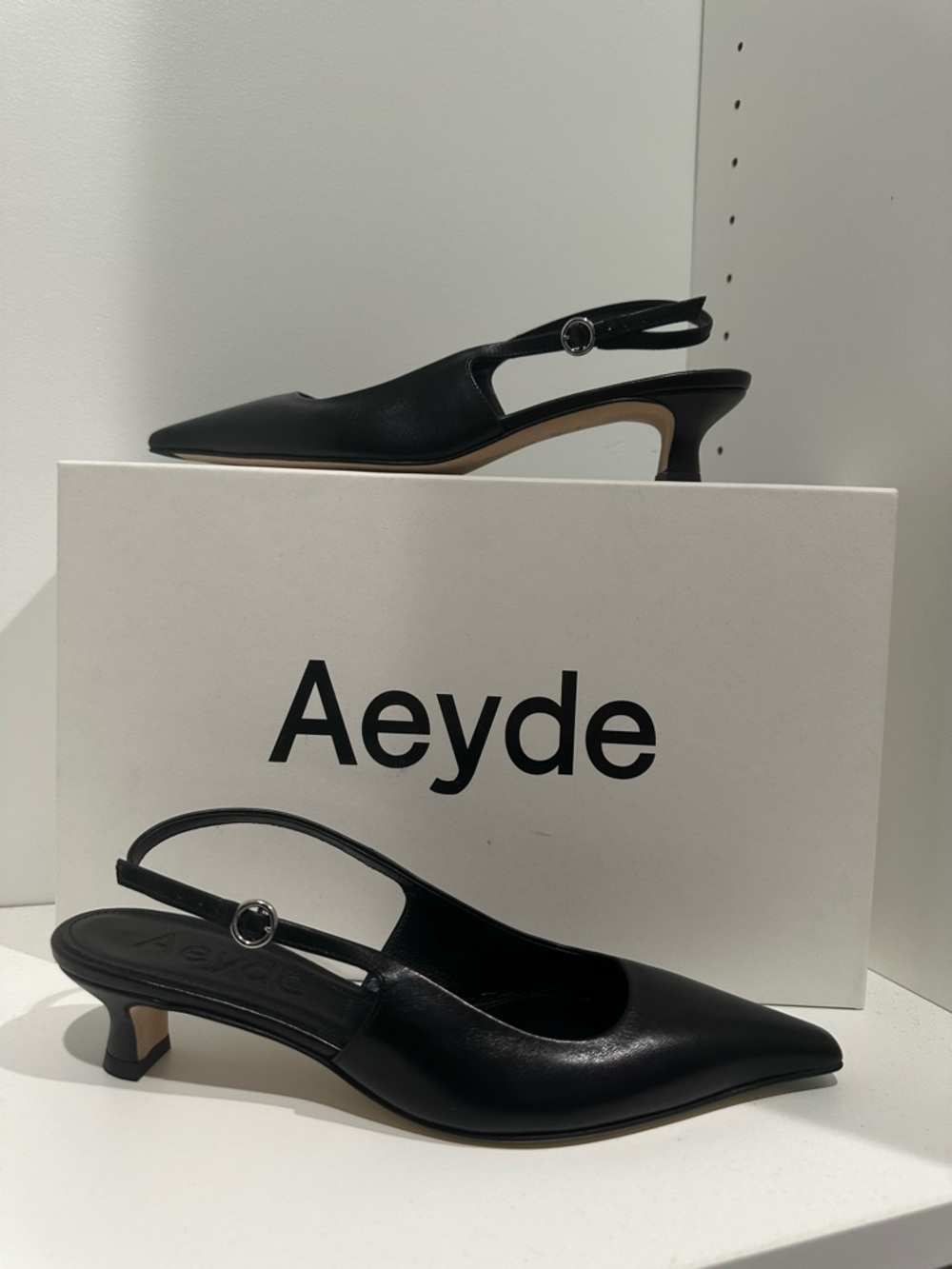 Black Pointed Slingback Kitten Heels